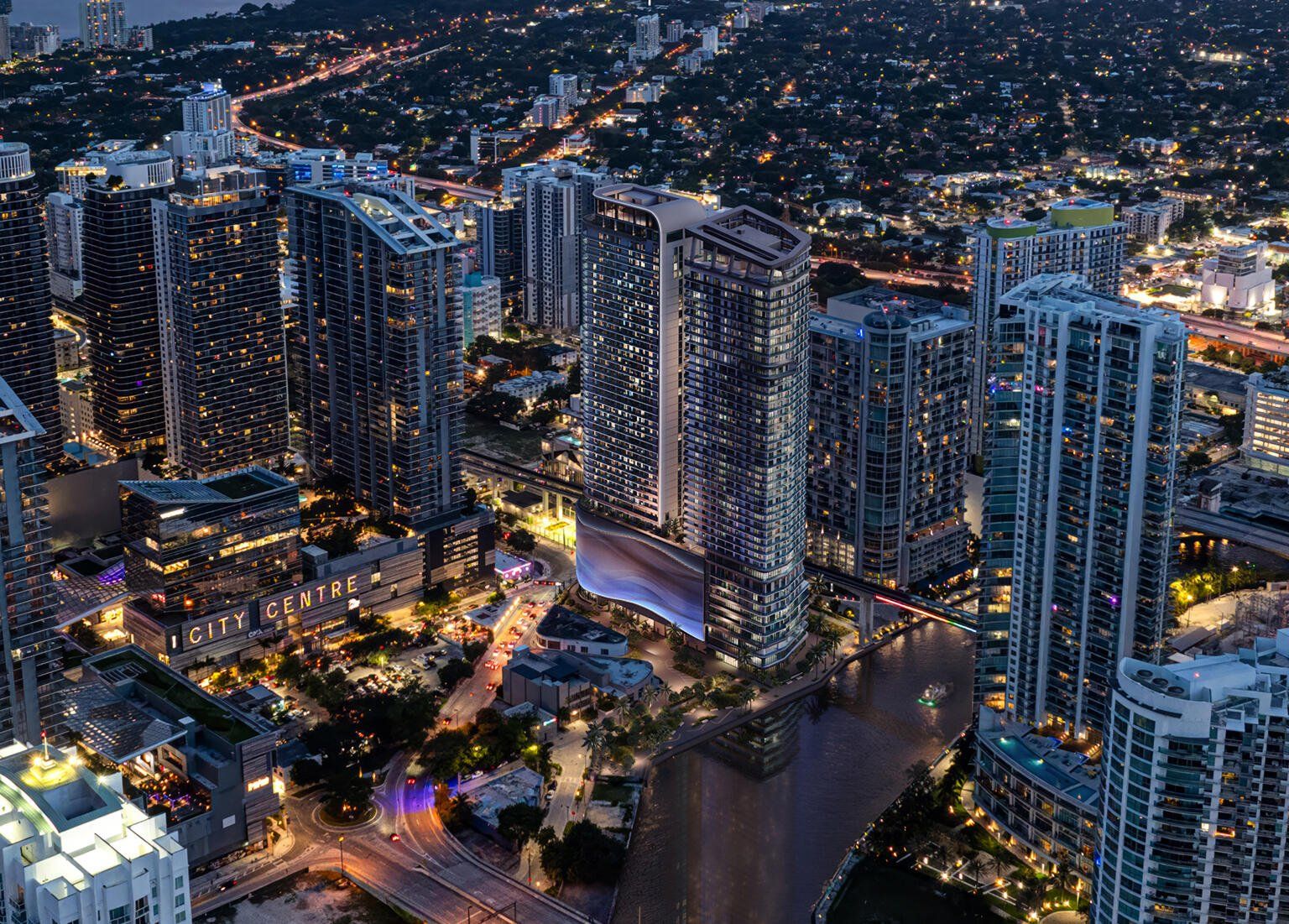 Vista aérea nocturna The Standard Brickell